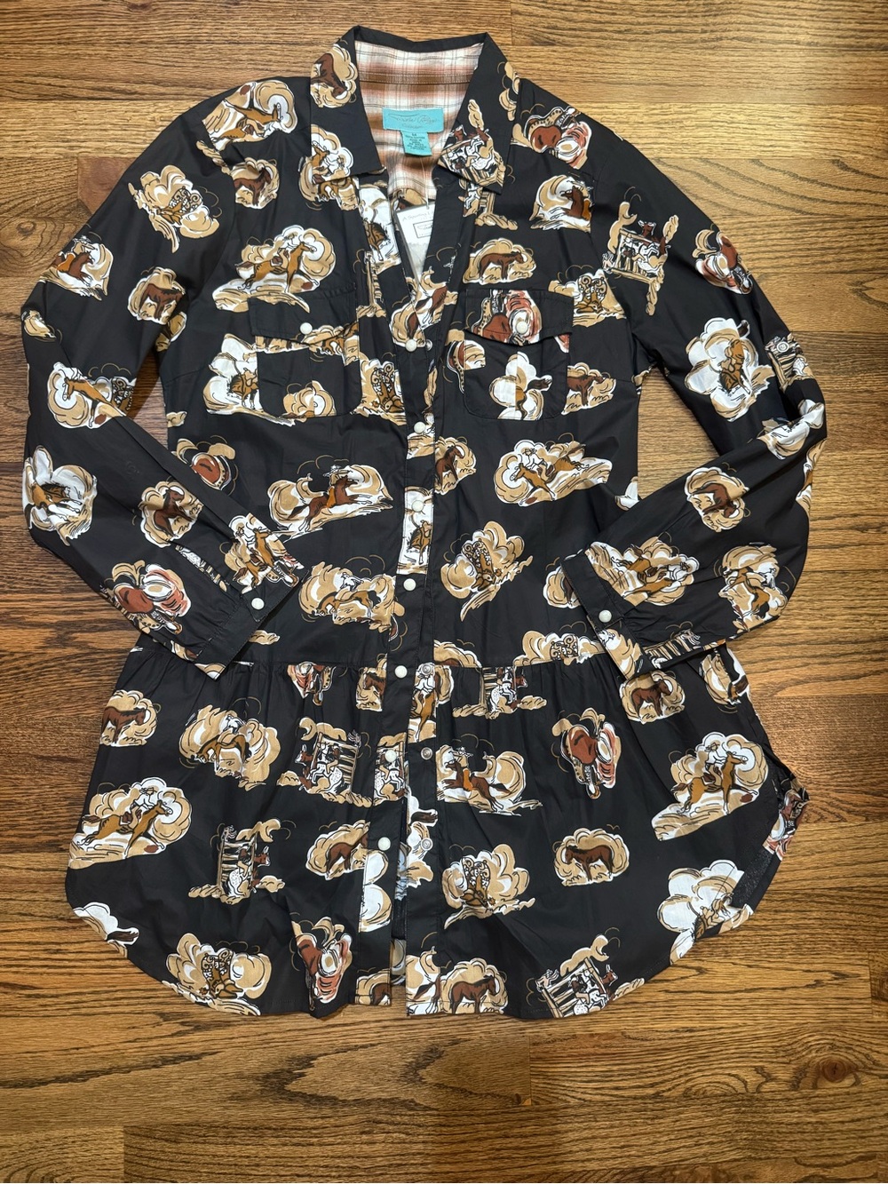 Tasha Polizzi Black Western Print Tunic with Brown and Cream Accents